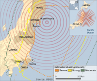 Japonsko - oblasti zasažené zemětřesením