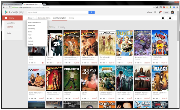 Google Play - nabídka filmů je vcelku bohatá